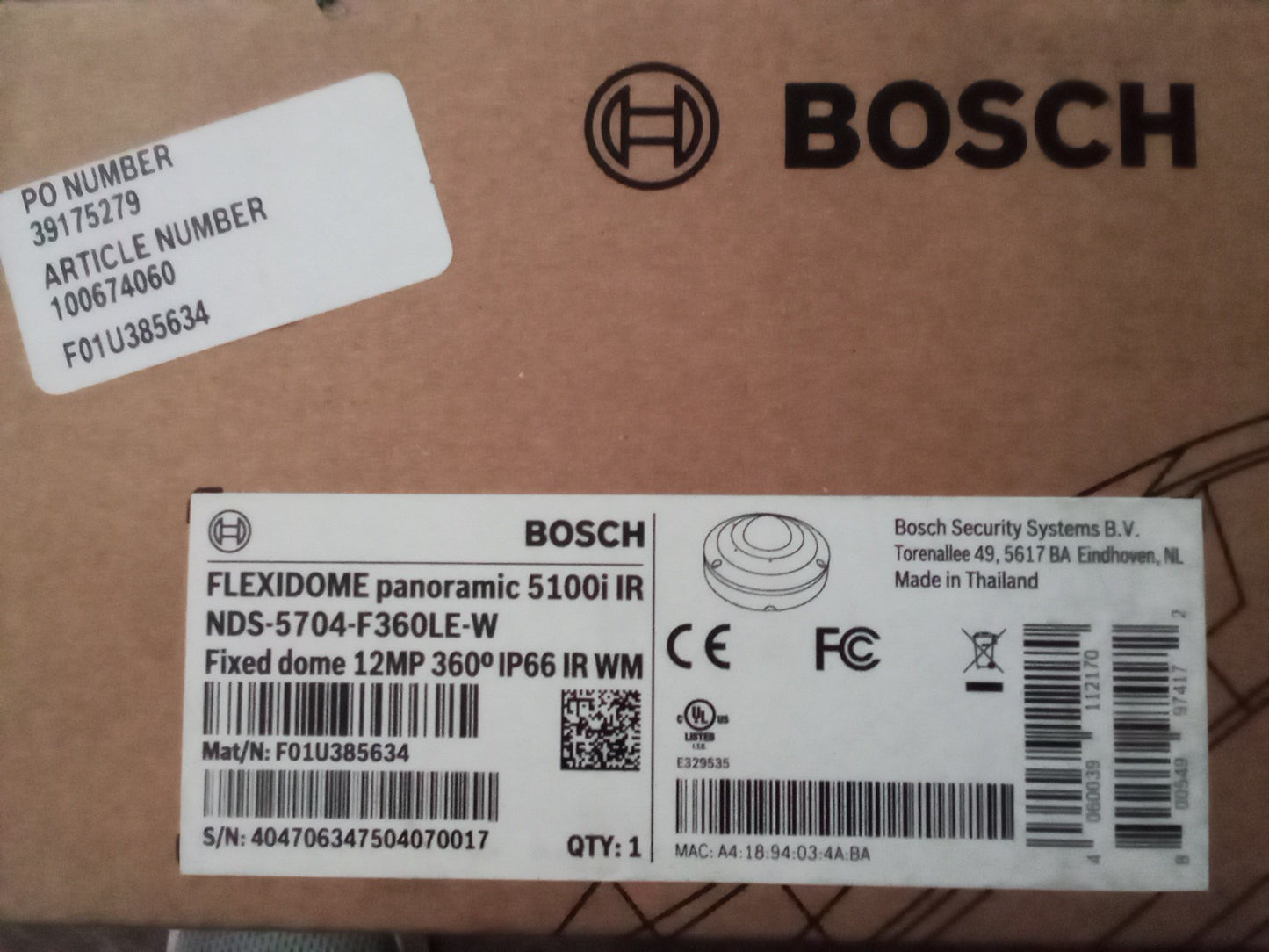 Bosch NDS-5704-F360 Flexidome 5100i 12MP IP 360° Panoramic PoE Camera