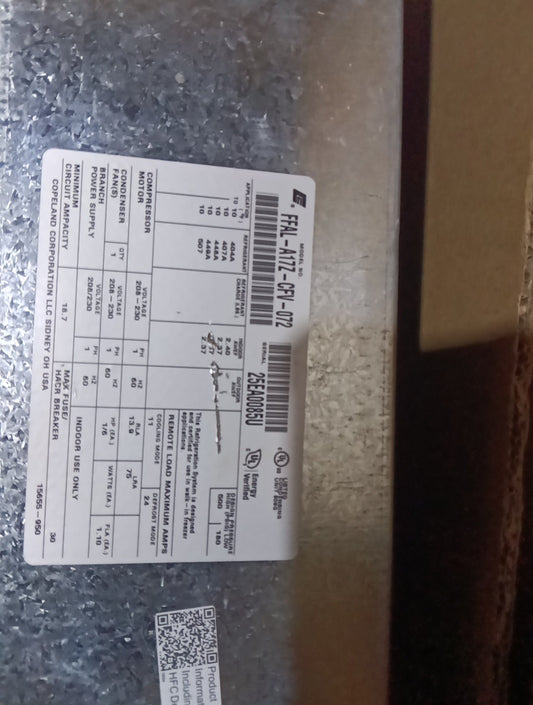 Copeland FFAL-A17Z-CFV-072 F-Line Air Cooled Condensing Unit, 208/230 V, 17.1 A