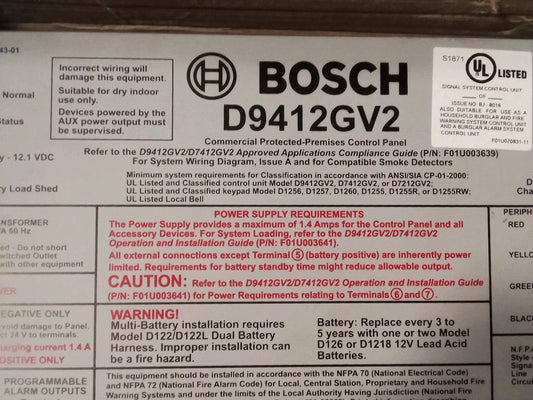 Bosch D9412GV2 IP Alarm System Control Panel G Series