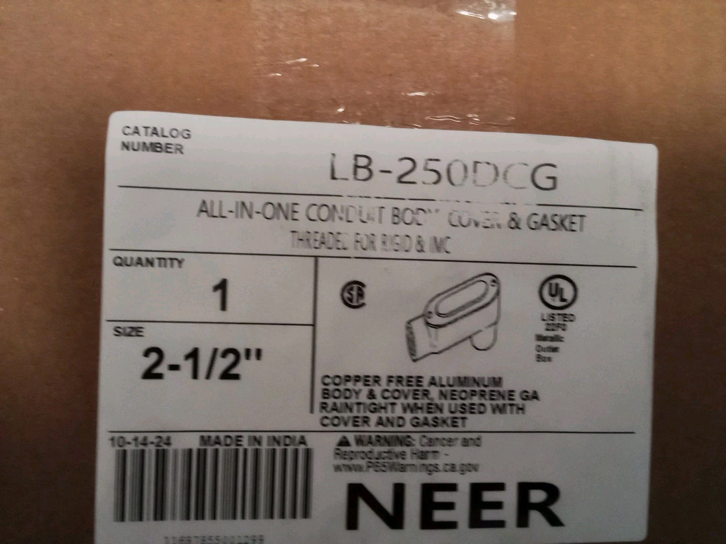 Neer Conduit Body Cover & Gasket LB-250DCG