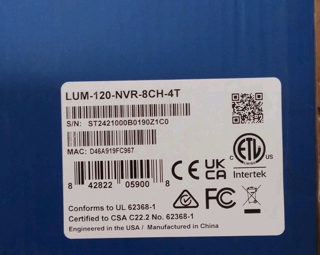 Luma Surveillance IP NVR LUM-120-NVR-8CH-4T