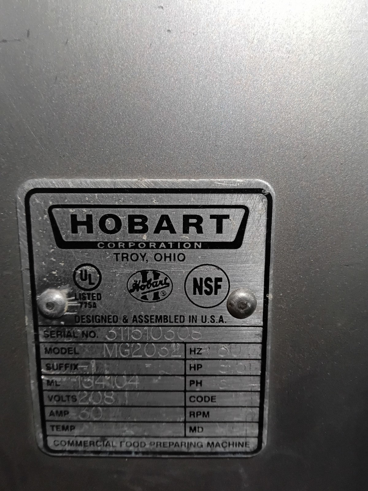 Hobart MG2032 Meat Mixer Grinder, Used Excellent Condition