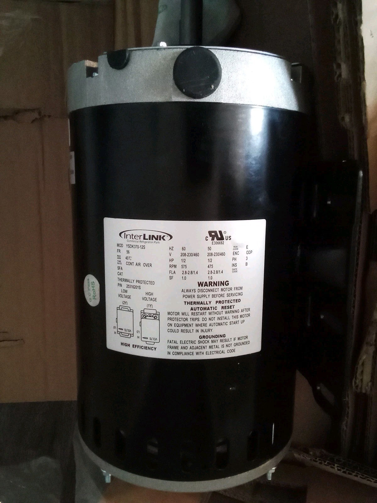 Heatcraft Interlink 3-Phase Refrigeration Fan Motor 25316201S