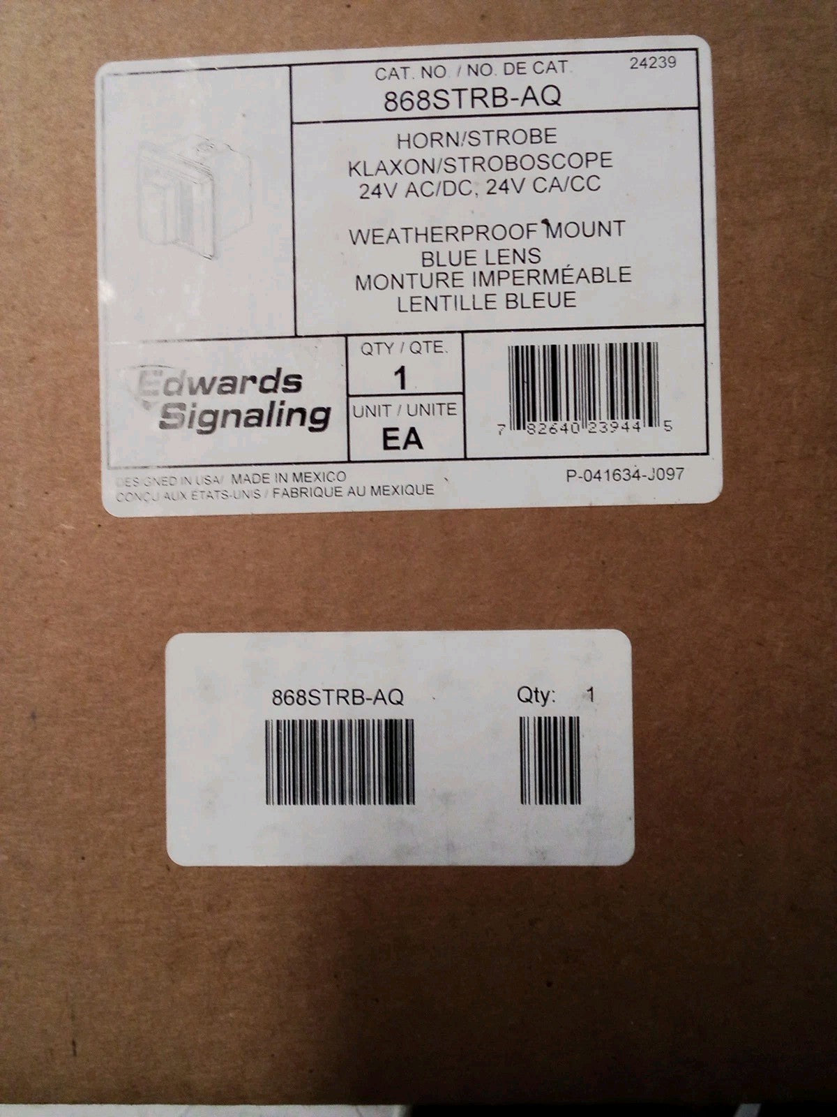 EDWARDS SIGNALING 868STRB-AQ Horn Strobe,Blue,5-1/2 In. H,24VAC/DC 16G548