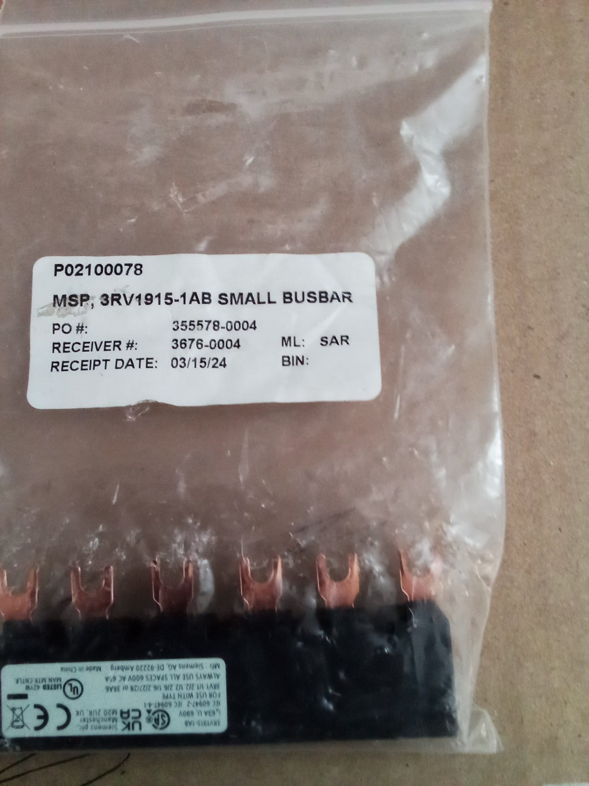 SIEMENS 3RV1915-1AB BUSBAR 63A 690V 3RV19151AB EN60947