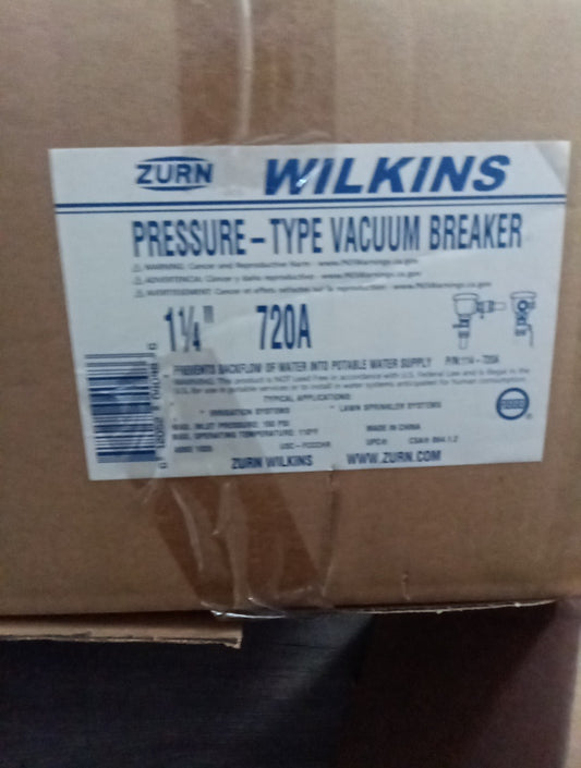 Zurn Wilkins 114-720A 1-1/4" Pressure Vacuum Breaker Assembly 720A - NEW