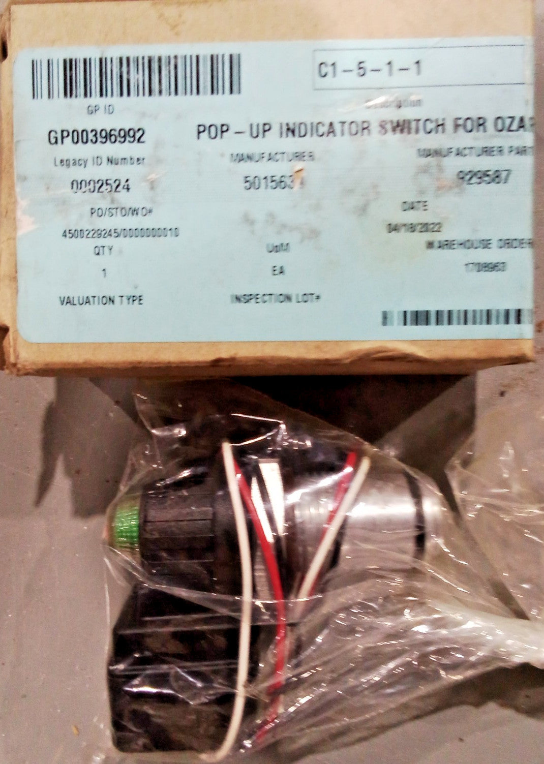 Parker 92587 Pop-Up Indicator Switch OZA Hydraulic Filter Condition Indicator Ma