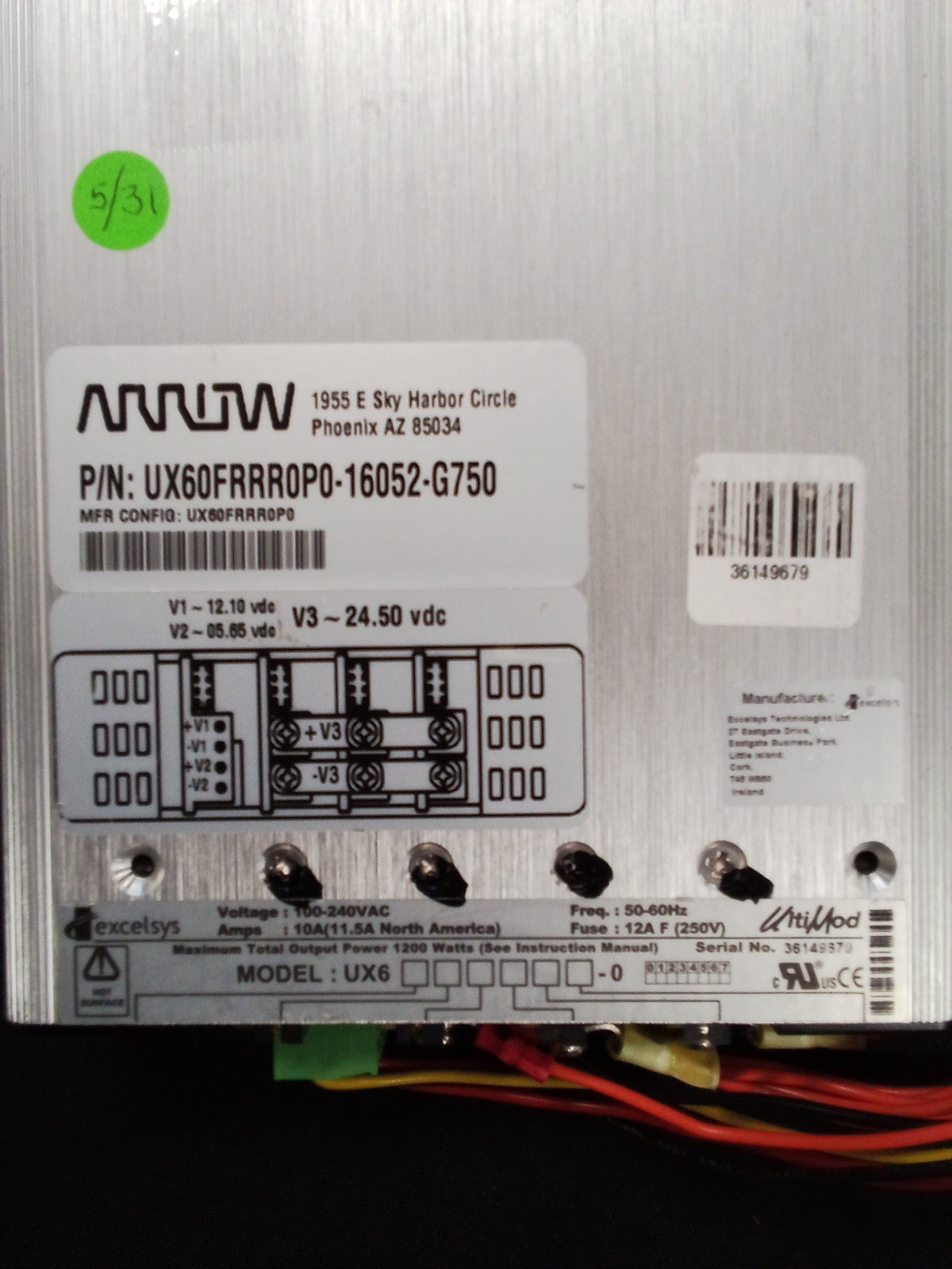 Excelsys Modular Power Supply  UX60FRRR0P0-16052-G750