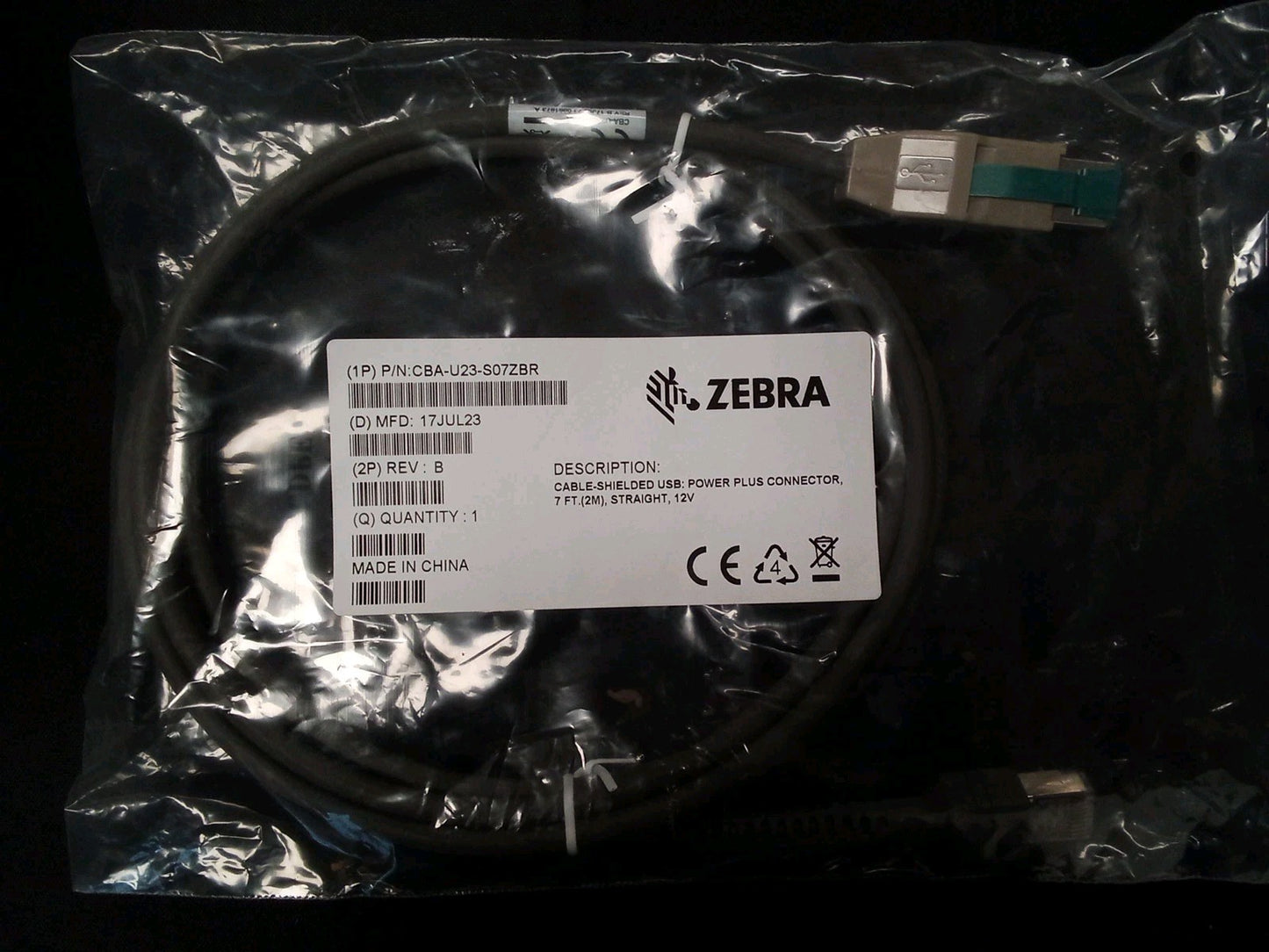Zebra 7ft USB Data Transfer Cable CBA-U21-S07ZBR NEW