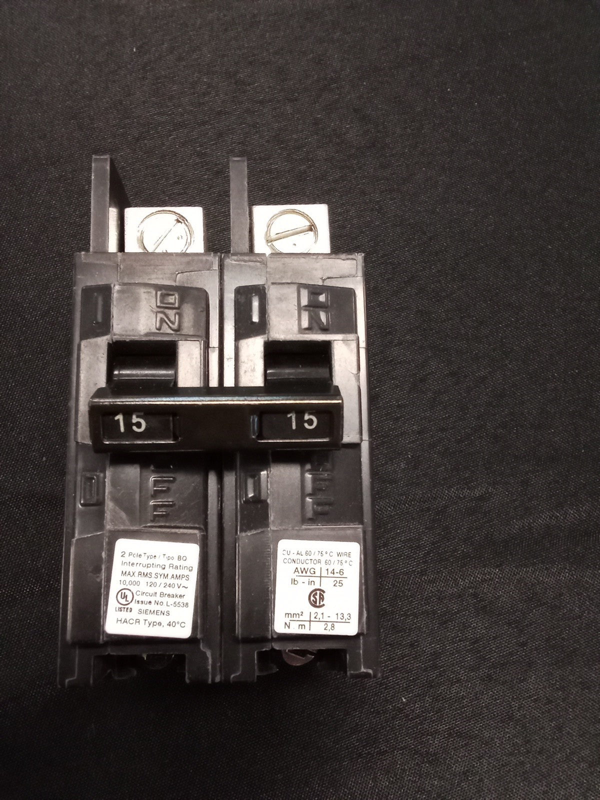 Siemens BQ2B015L 2-Pole 15A Circuit Breaker