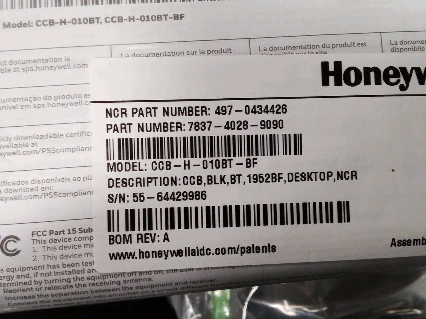 Honeywell Barcode Scanner With Cradle Charger 7837-4026-9090/7837-4028-9090