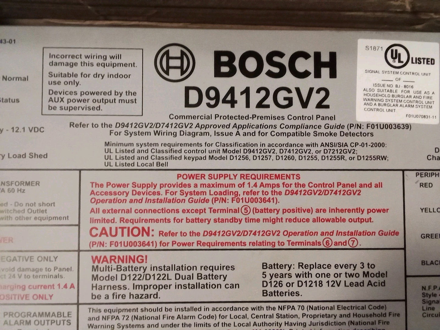Bosch D9412GV2 IP Alarm System Control Panel G Series