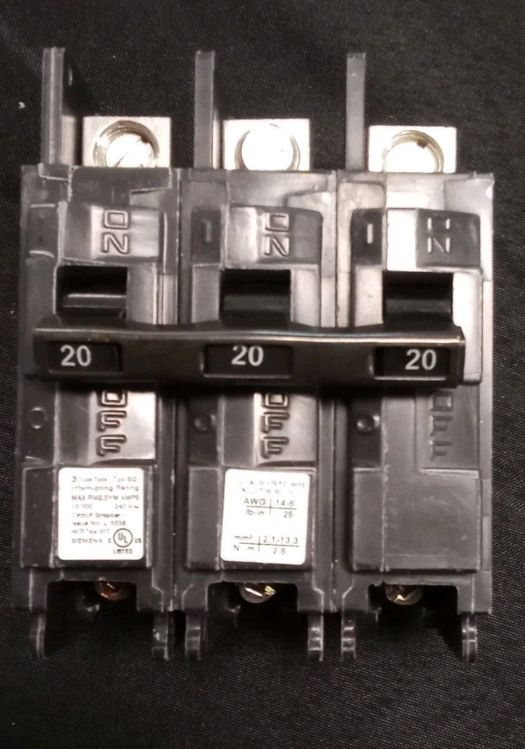 Siemens BQ3B020L 3 Pole 20A Circuit Breaker