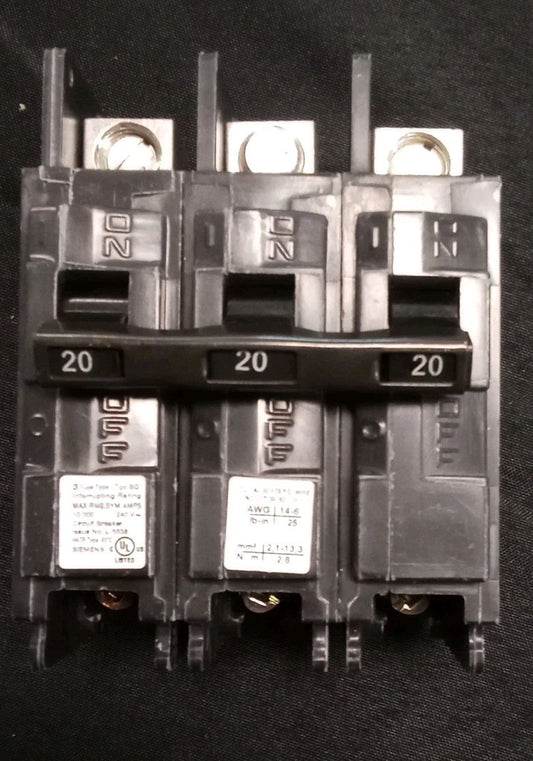 Siemens BQ3B020L 3 Pole 20A Circuit Breaker