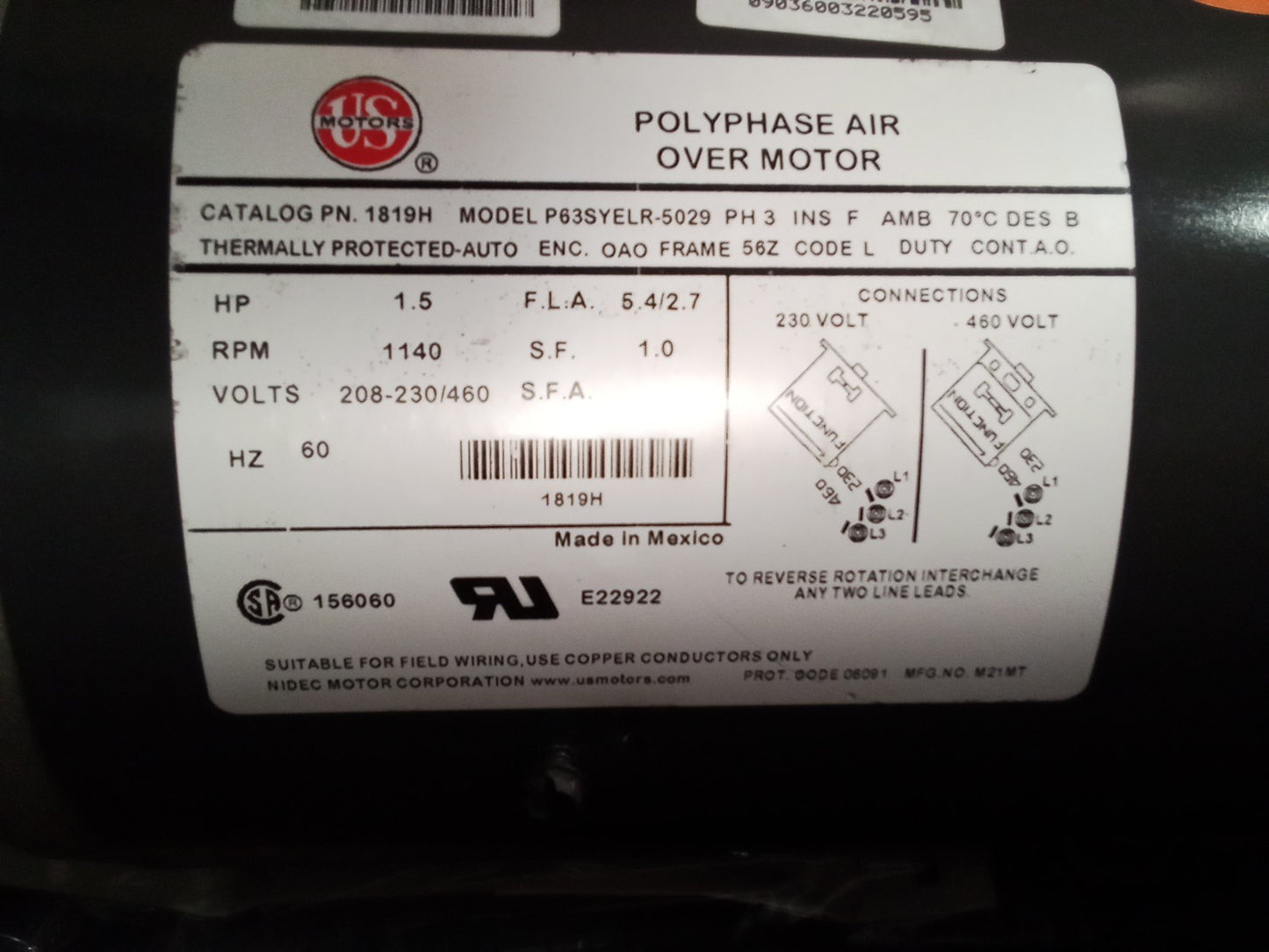US Motors Mojave 1819H Condenser Fan