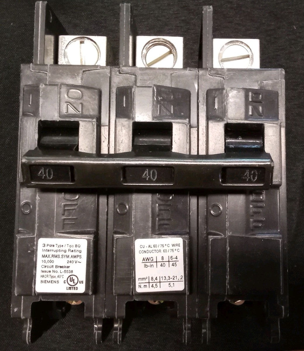 Siemens BQ3B040L 3-POLE Circuit Breaker 40A