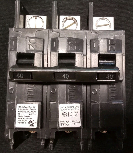 Siemens BQ3B040L 3-POLE Circuit Breaker 40A