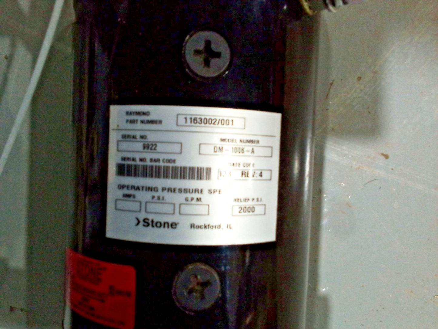 Stone DM-1006-A 24VDC Hydraulic Motor Pump Assembly Raymond 1163002/001 2000 PSI