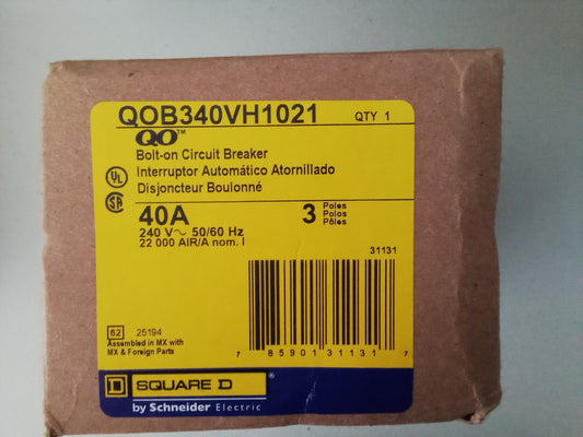 Square D QOB340VH1021 Miniature Circuit Breaker - 40 A, 3 Pole, 120/240 VAC