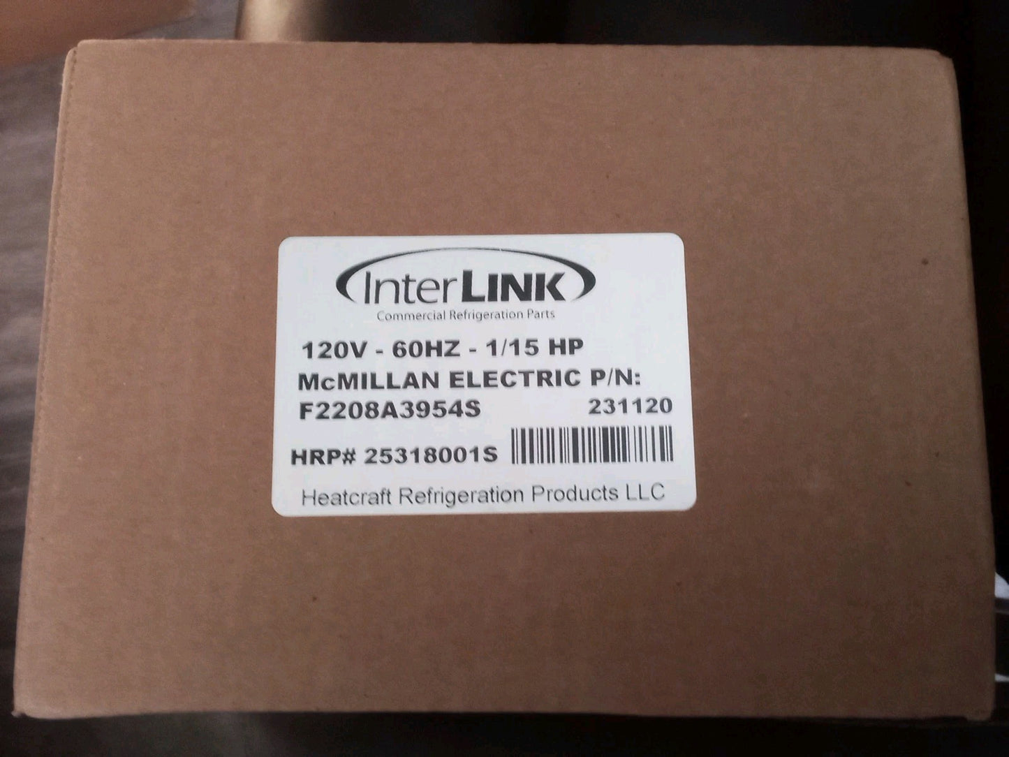Interlink Model#zwf-50d1 Hrp#25318001s 1/20hp 1525rpm Evaporator Fan Motor
