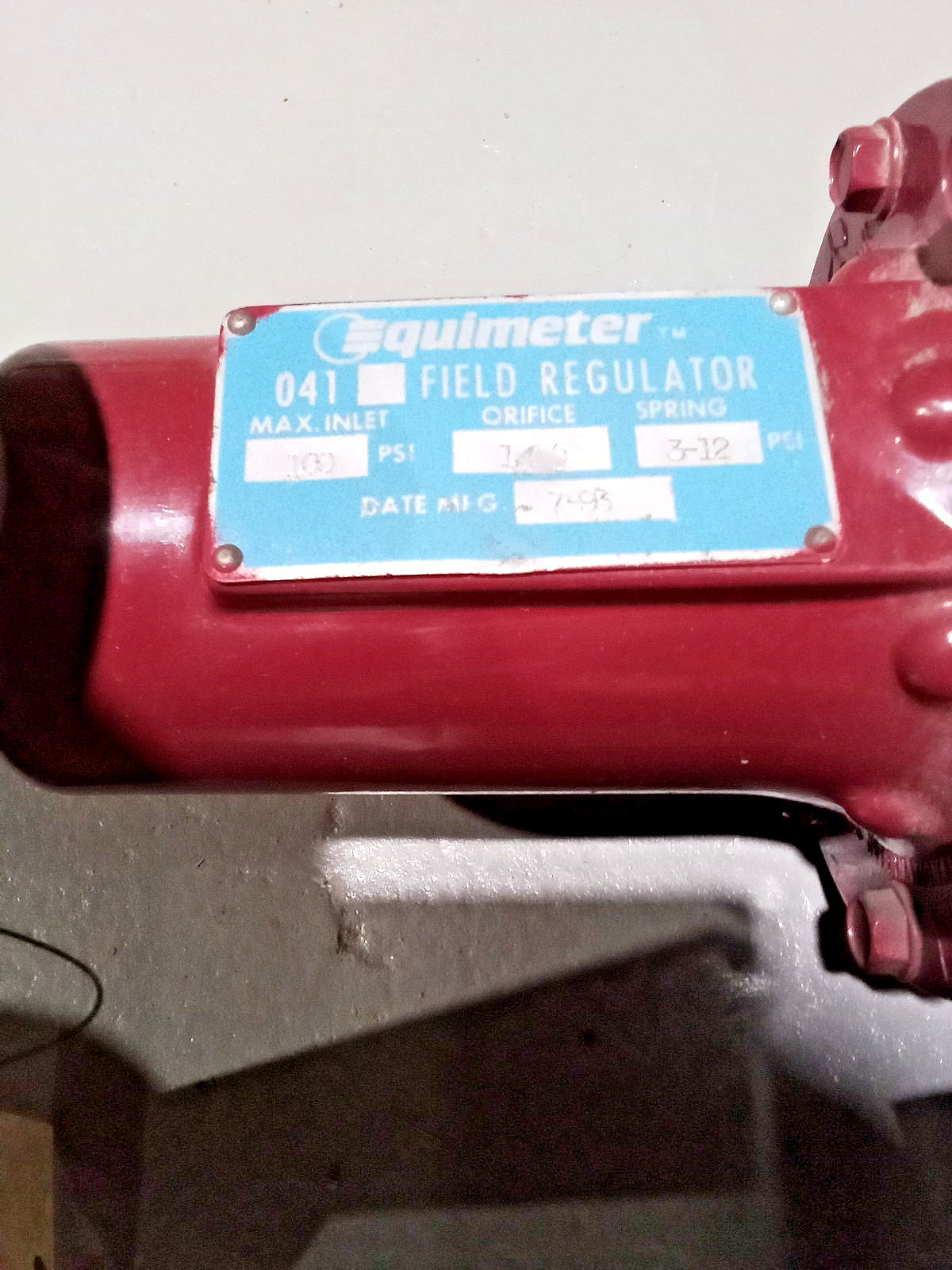Equimeter 041 field Regulator ERDCO See-Flo Nitrogen Gas Control Assembly