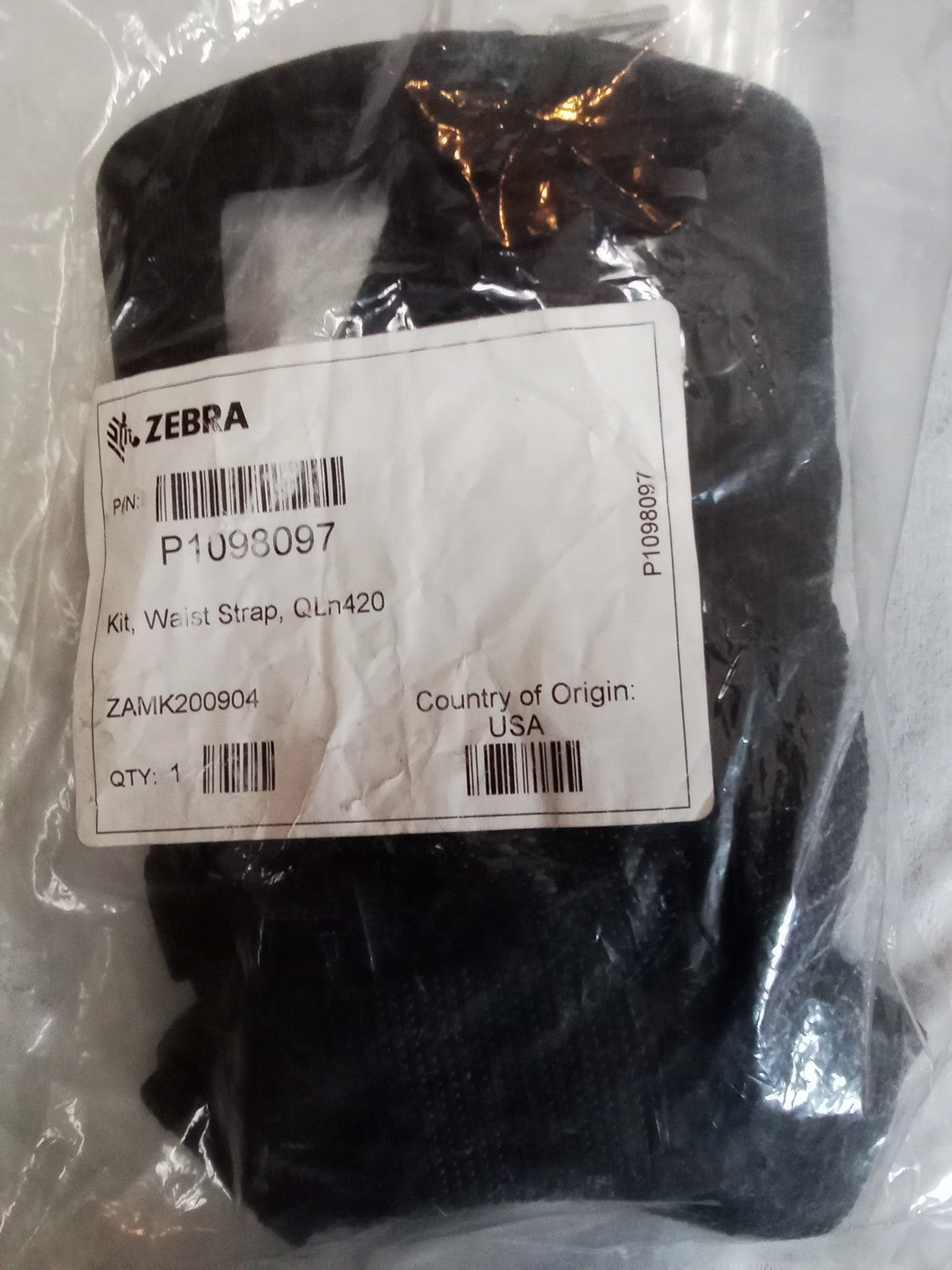 Zebra Waist Strap Kit Black QLN420 Black P1098097 Genuine OEM Unit Cable