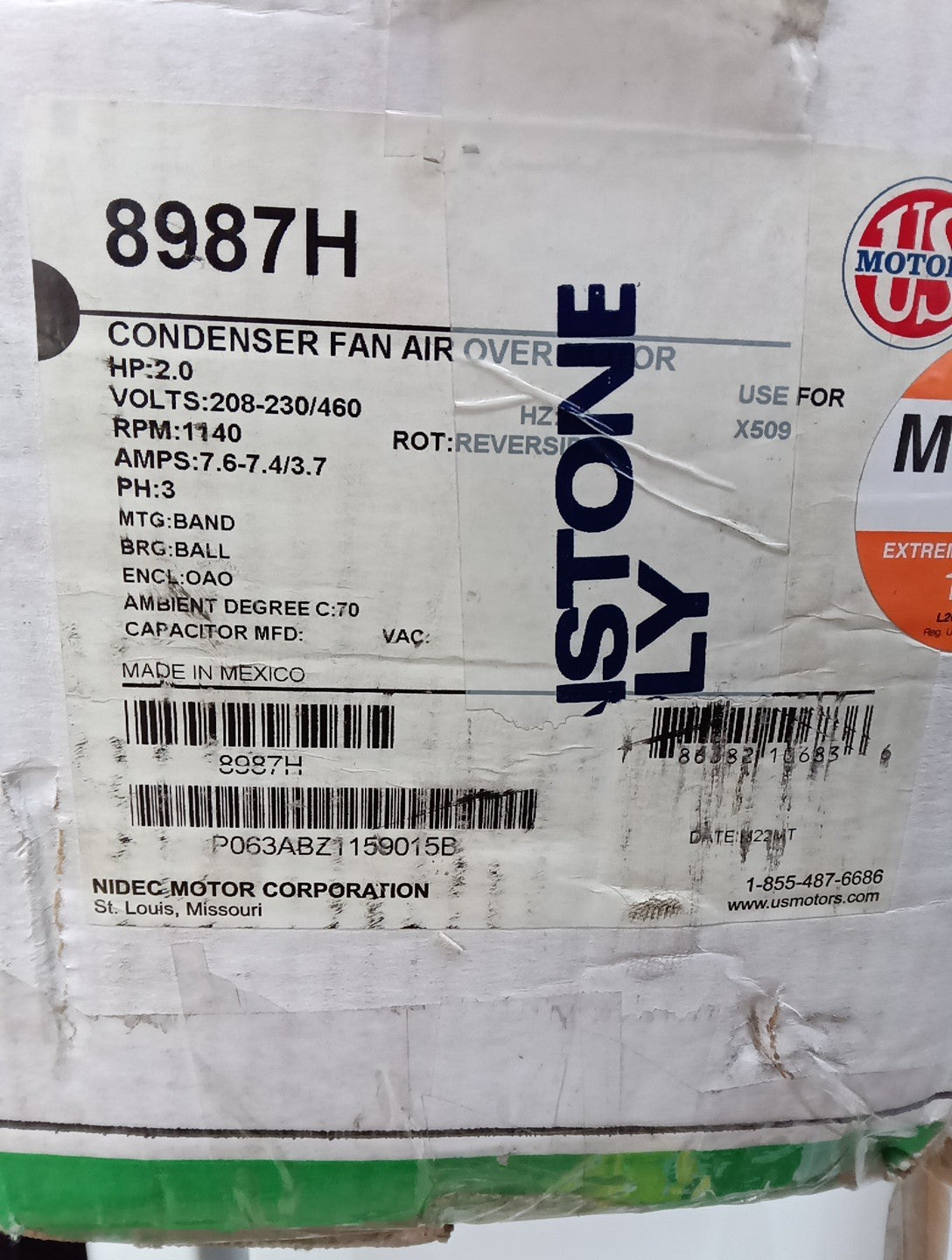 Nidec-US Motors 8987H 2hp,1140rpm,208-230/460v,ODP
