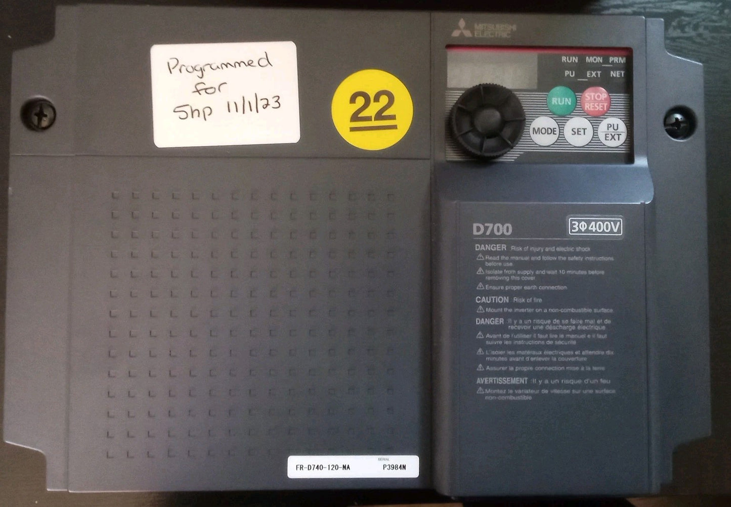 Mitsubishi FR-D740-012-NA Compact Size Inverter Program For 5hp