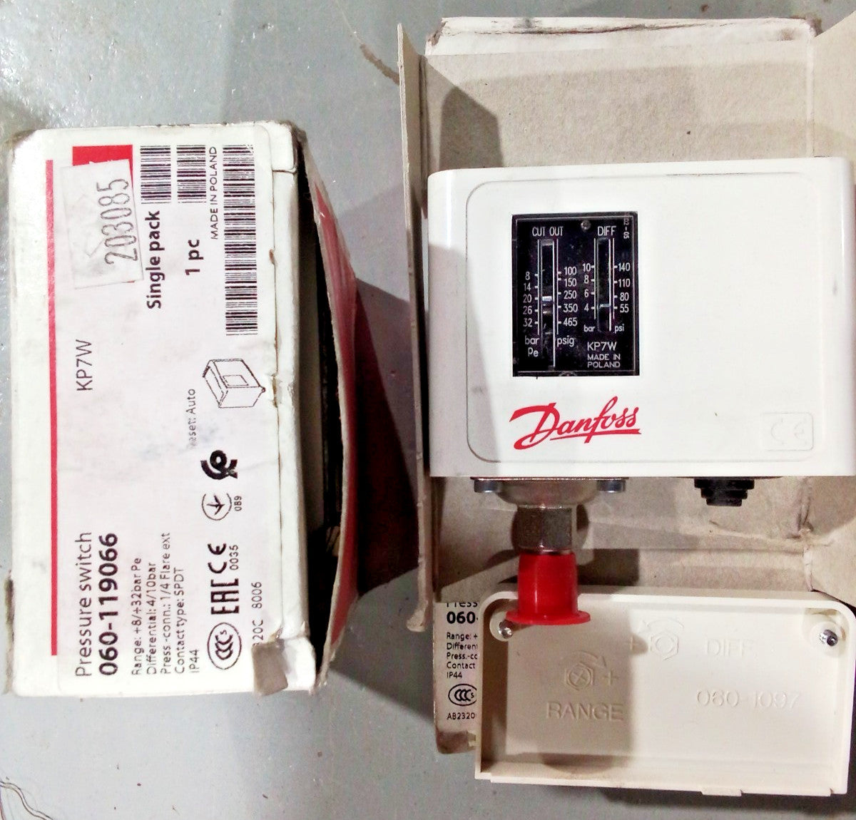 Danfoss KP7W Pressure Switch 060-119066 SPDT Refrigeration HVAC High Pressure Co