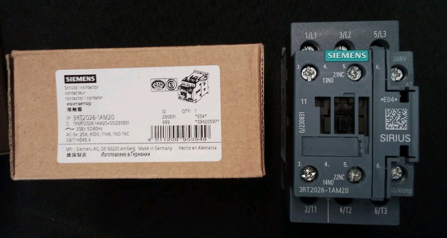 Siemens 3RT2026-1AM20 3P Coil 208V Contactor