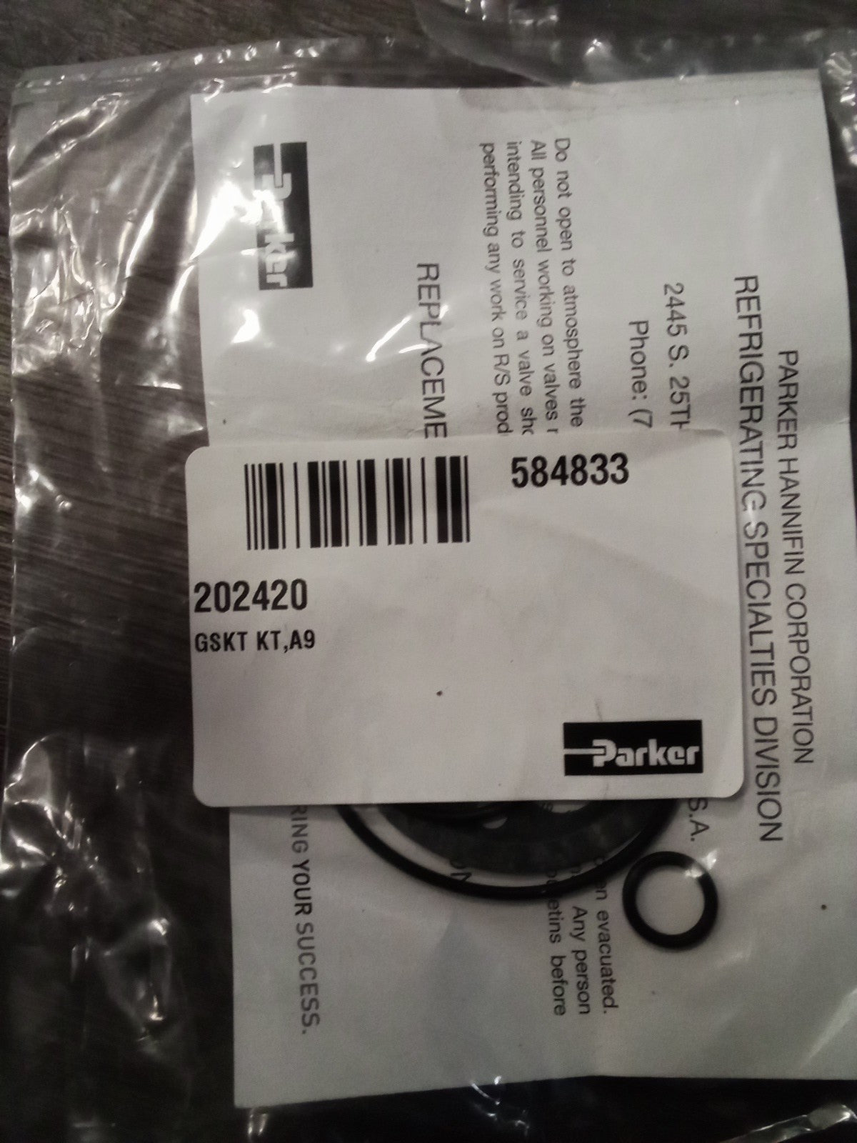 Parker Refrigeration Specialties A9 Gasket Kit # 202420